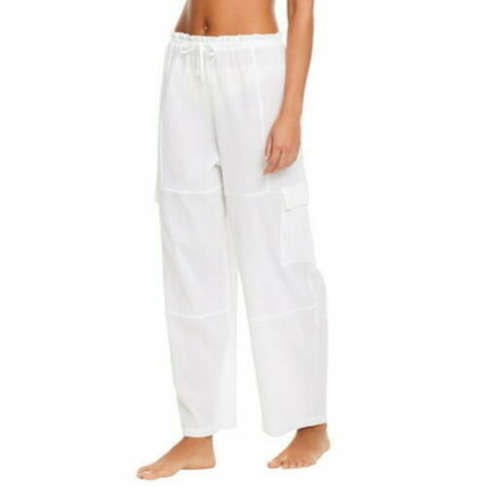 Sanctuary Women's White Crinkle Baggy Barrel Cargo Pants Cover Up L NWT